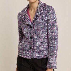 Lafayette 148 pink and purple fitted tweed blazer
